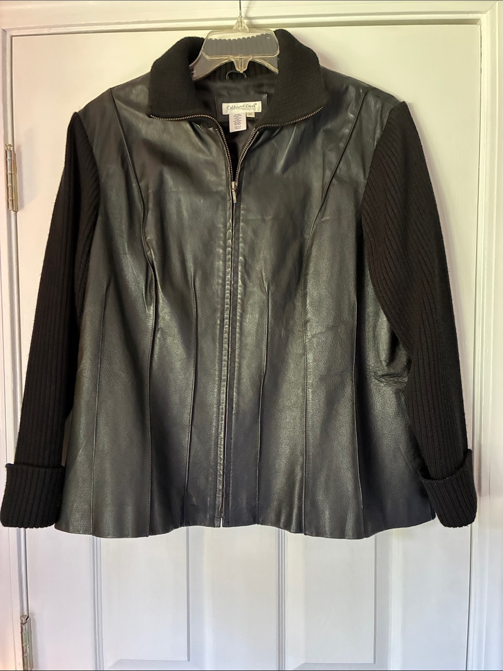 Coldwater Creek Black Leather Jacket with Knit Sleeves 2X